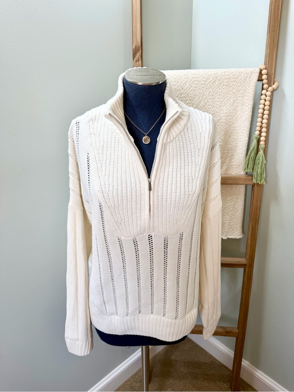A New Day Cream Half Zip Mock Neck Ribbed Knit Pullover Sweater Size 2x NWT